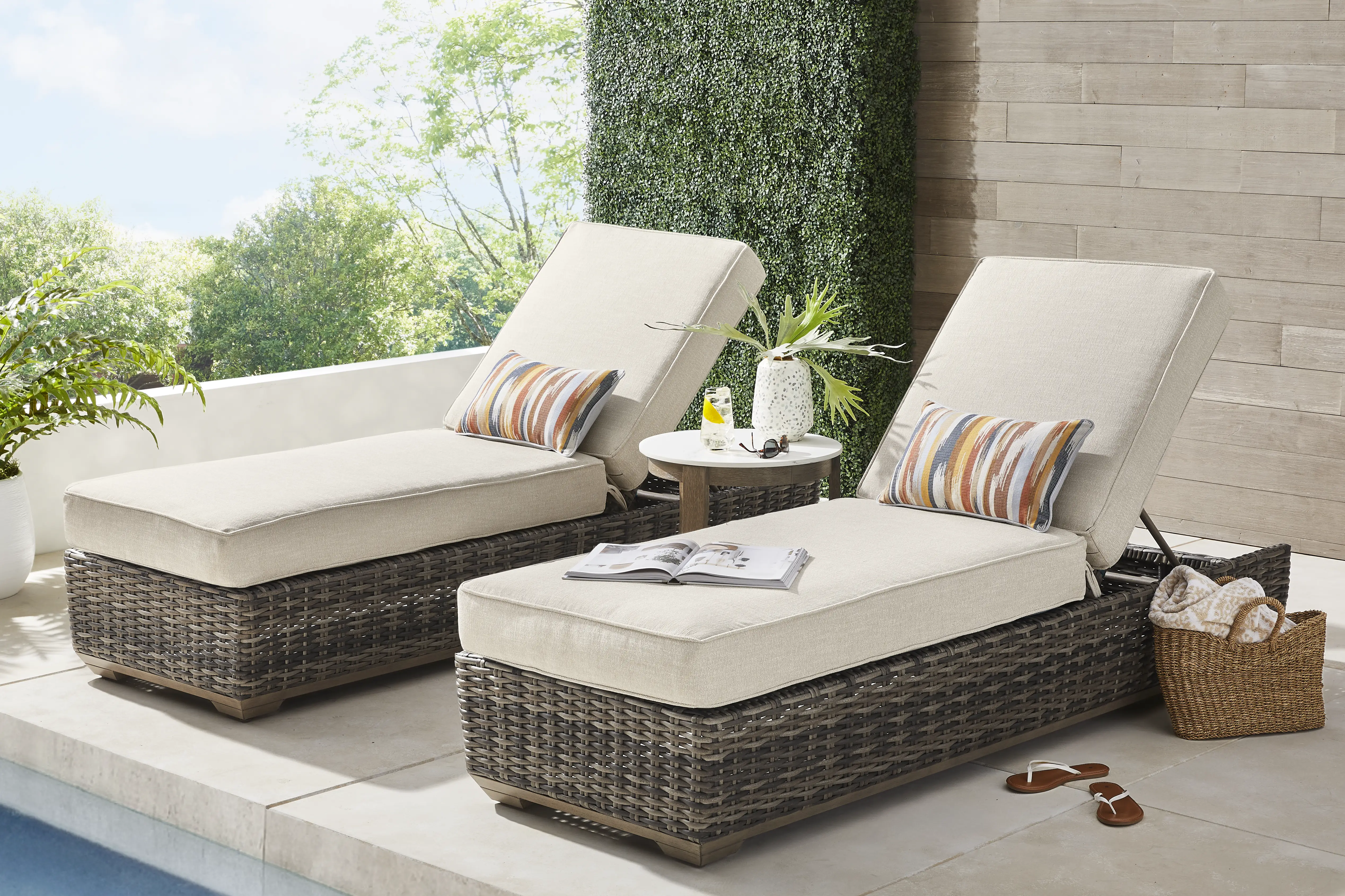 Montecello Gray Outdoor Chaise with Twine-Colored Cushions, Set of 2 - Thumbnail - Image 2