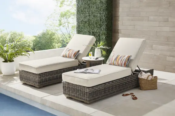 Montecello Gray Outdoor Chaise with Twine-Colored Cushions, Set of 2