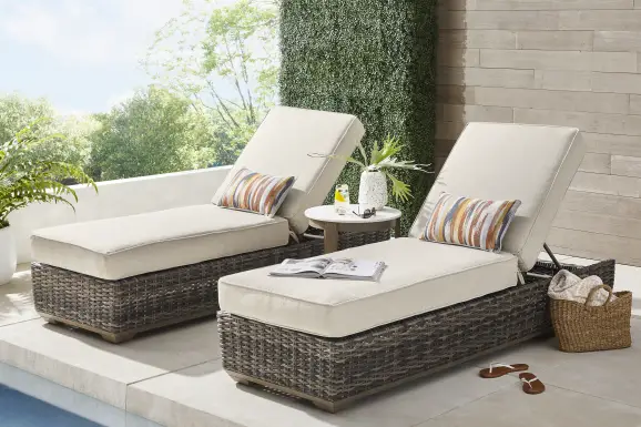 Montecello Gray Outdoor Chaise with Twine-Colored Cushions, Set of 2