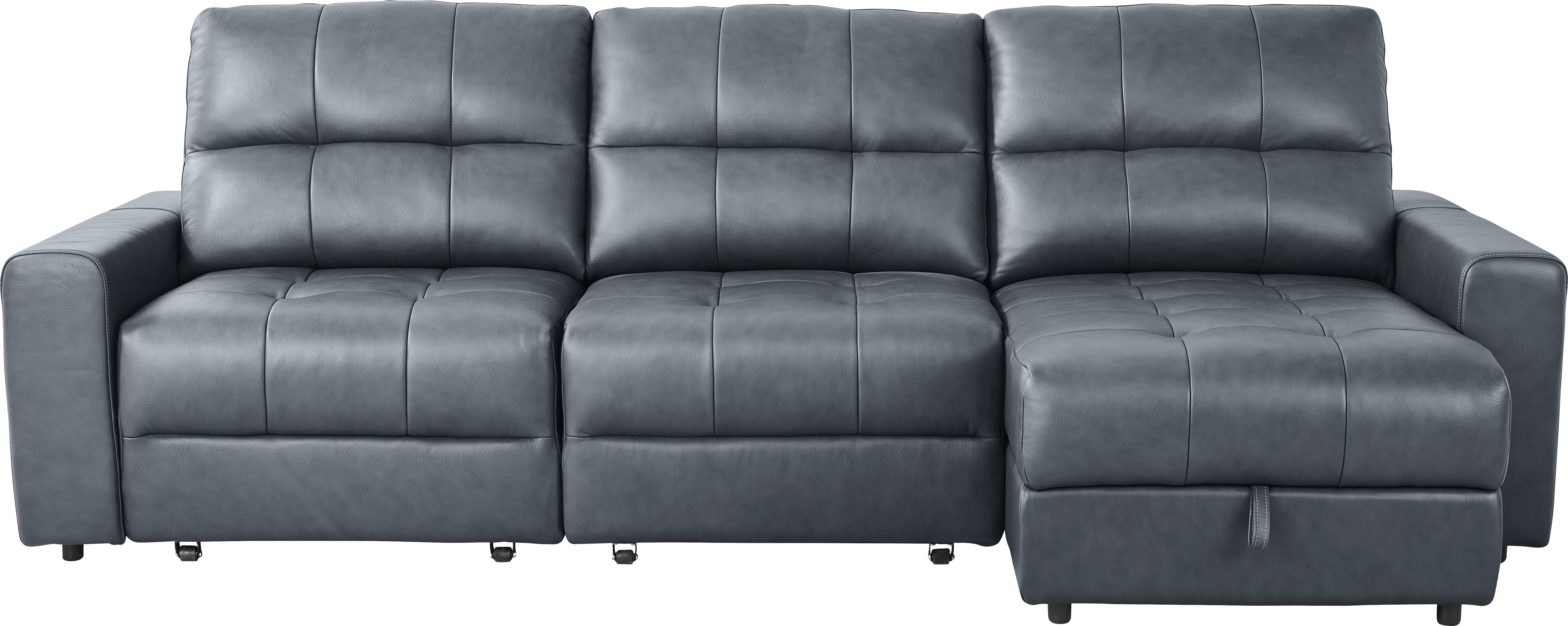 Meriwether Slate Blue Leather 3 Pc Sliding End + Raf Chaise Power