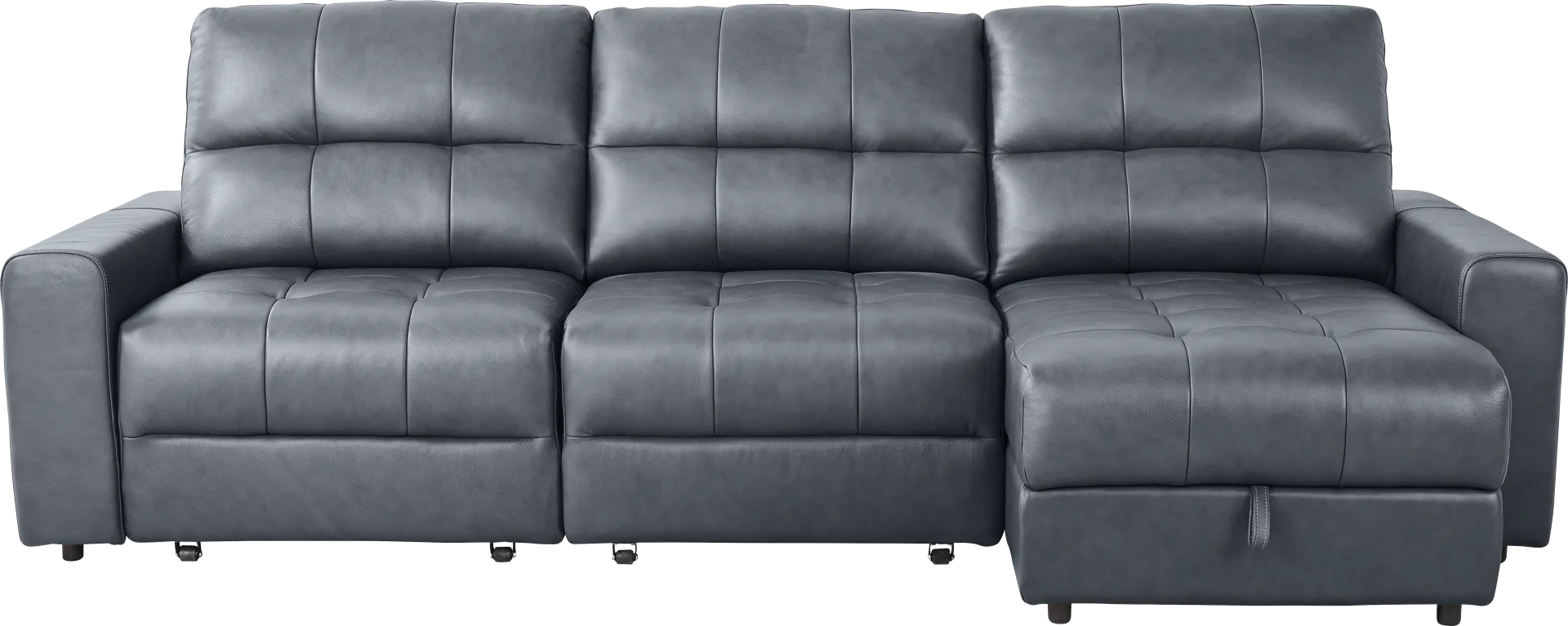 Meriwether Slate Blue Leather 3 Pc Power Slider Sectional - Image 1