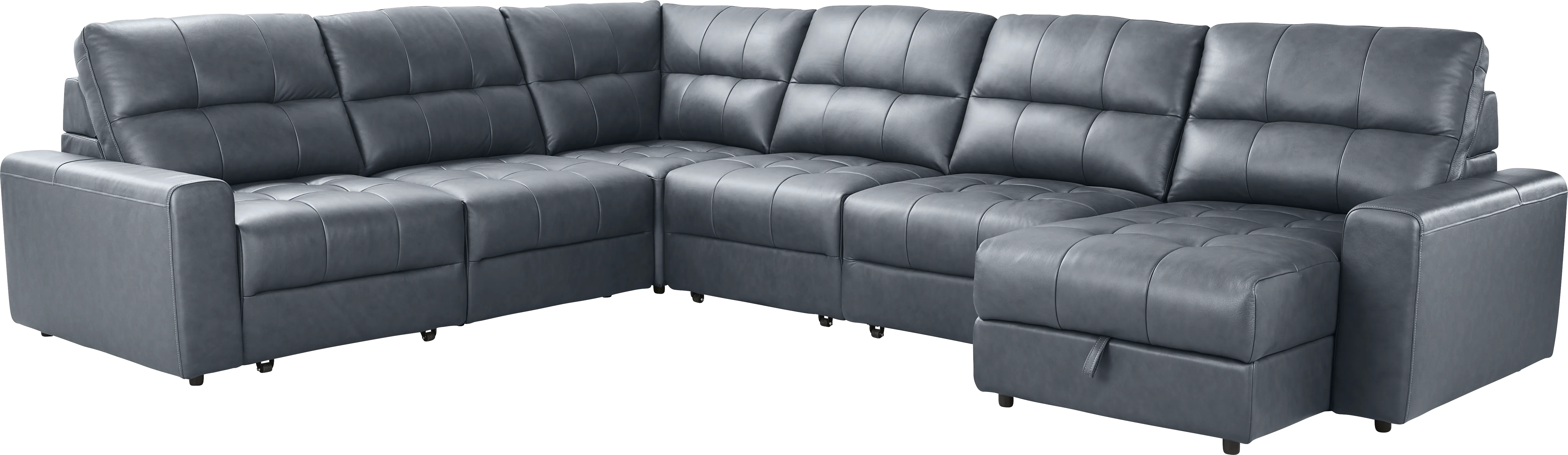 Meriwether Slate Blue Leather 6 Pc Power Slider Sectional - Thumbnail - Image 1