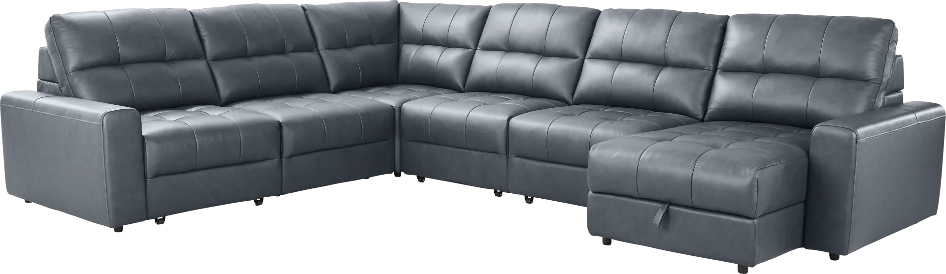 Meriwether Slate Blue Leather 6 Pc Power Slider Sectional - Image 1