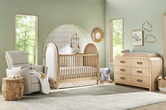 Hidden Hills Light Oak 3-in-1 Convertible Island Crib Nursery Set