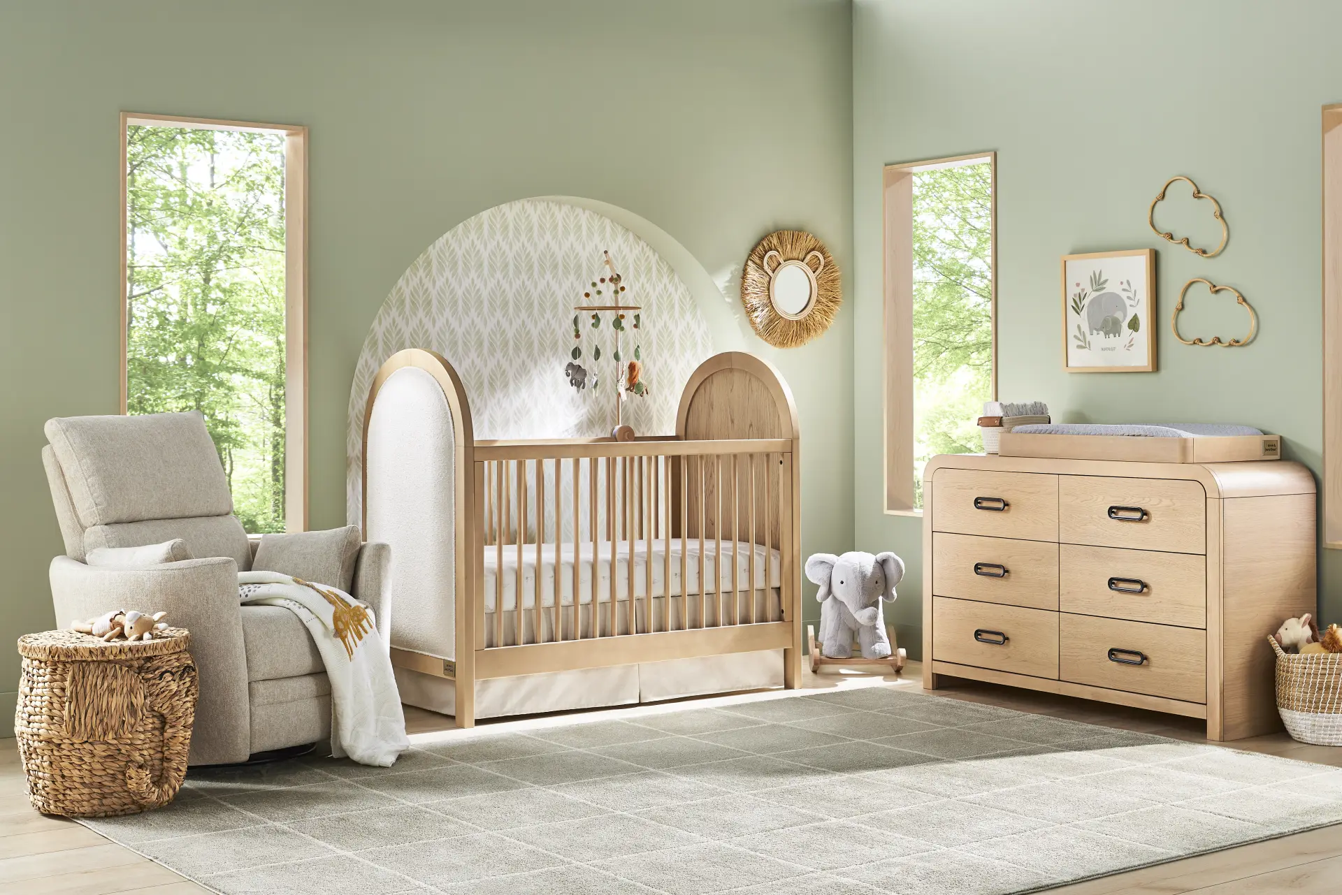 Hidden Hills Light Oak 3-in-1 Convertible Island Crib Nursery Set