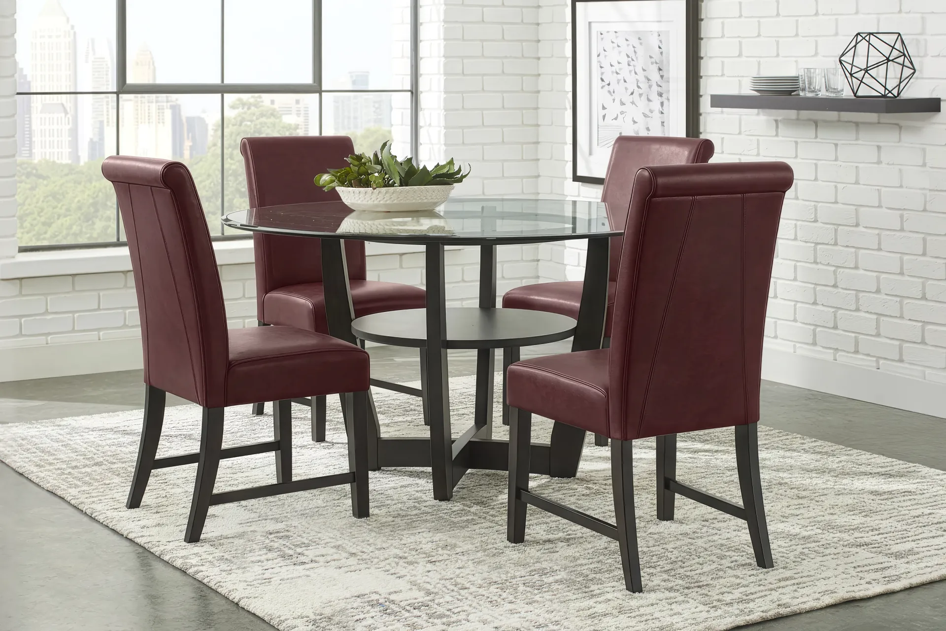 Ciara Espresso 5 Pc 48" Round Dining Room with Burgundy Chairs - Image 1