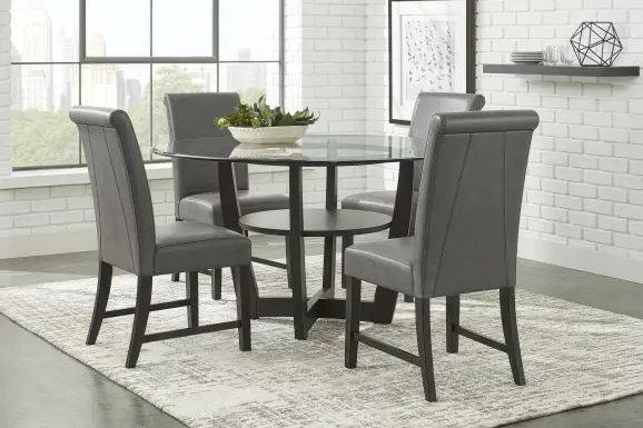Ciara Espresso 5 Pc 48" Round Dining Room with Gray Chairs
