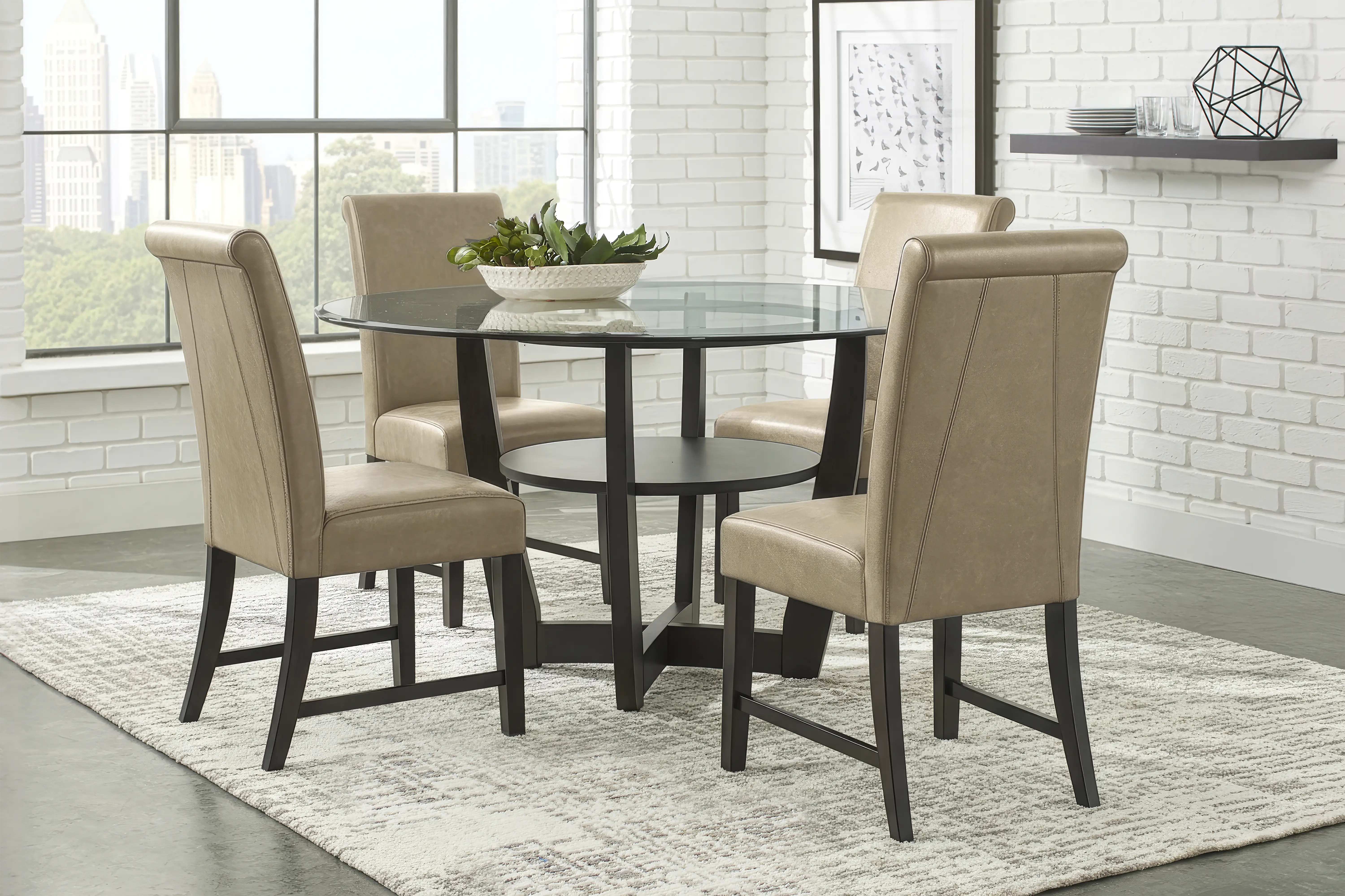 Ciara Espresso 5 Pc 48" Round Dining Room with Champagne Chairs - Thumbnail - Image 1