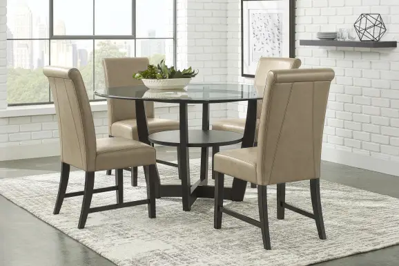 Ciara Espresso 5 Pc 48" Round Dining Room with Champagne Chairs