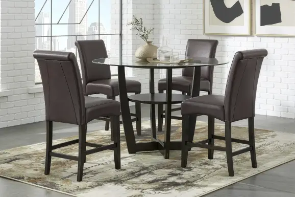 Ciara Espresso 5 Pc 54" Round Counter Height Dining Room with Chocolate Stools