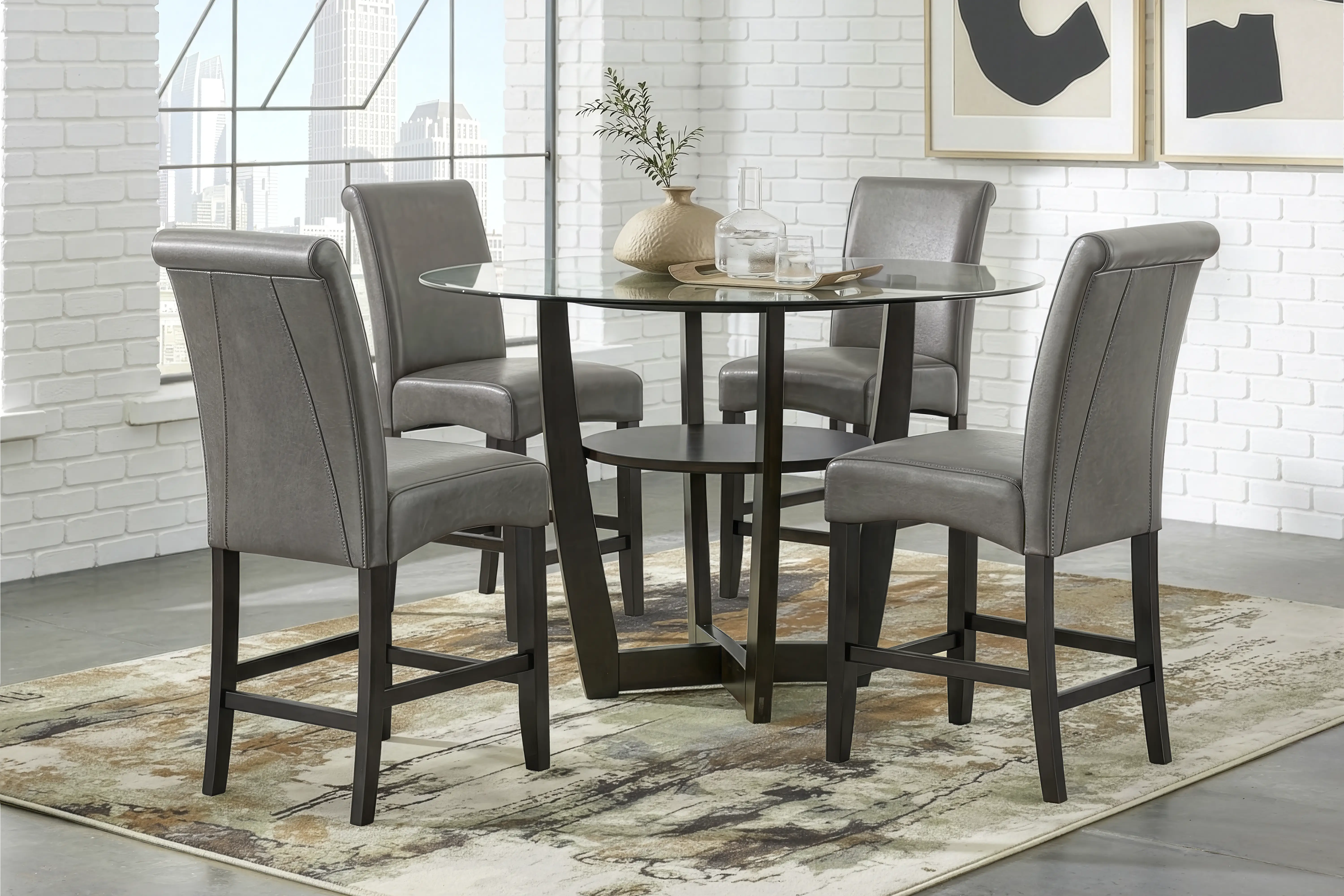 Ciara Espresso 5 Pc 54" Round Counter Height Dining Room with Gray Stools - Thumbnail - Image 1