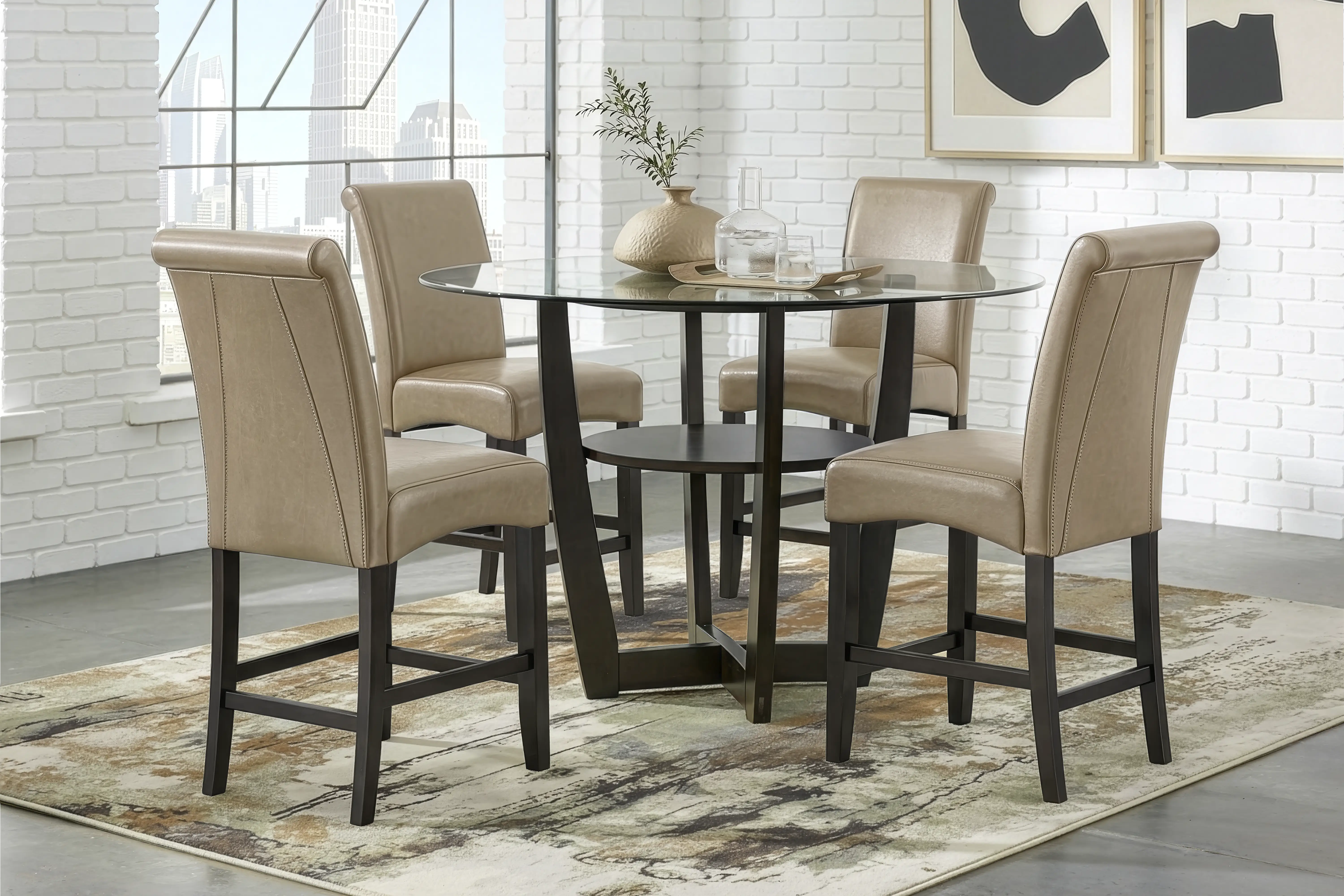 Ciara Espresso 5 Pc 48" Round Counter Height Dining Room with Champagne Stools - Thumbnail - Image 1