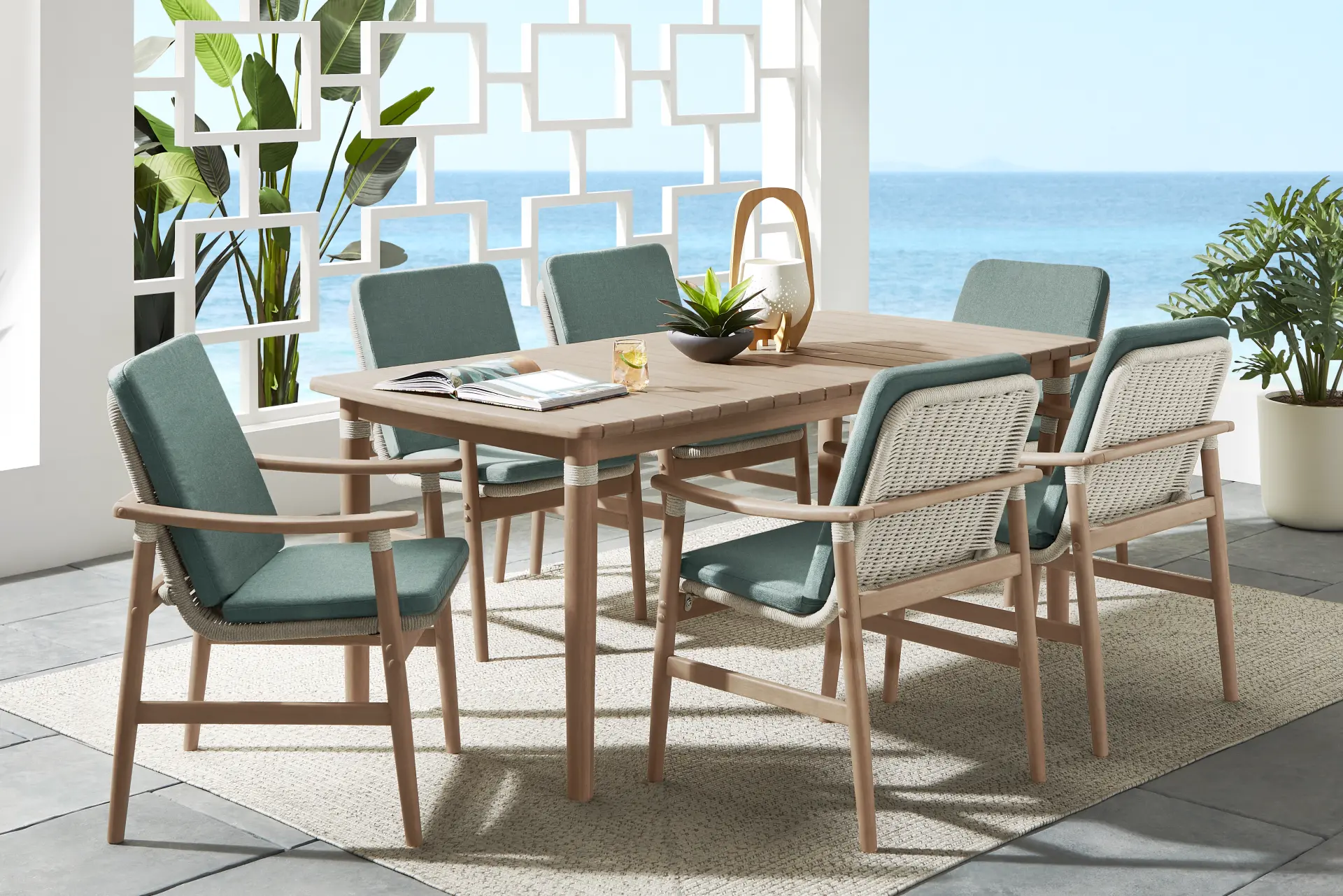 Raphina Gray 7 Pc 71 in. Outdoor Dining Set with Jungle Cushions