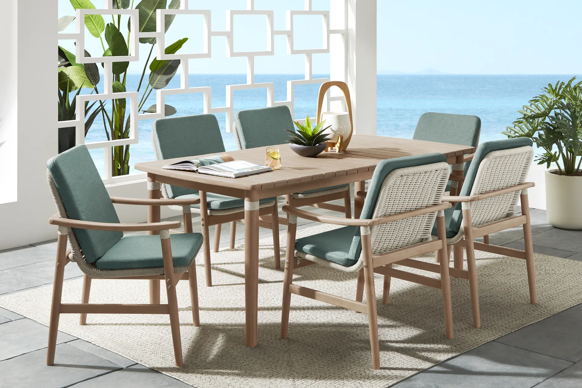 Raphina Gray 7 Pc 71 in. Outdoor Dining Set with Jungle Cushions - Image 1