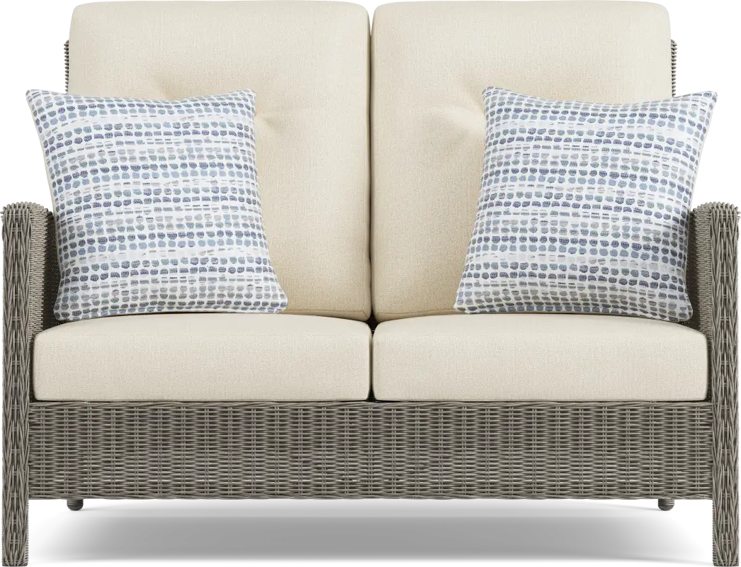 Forest Hills Gray Outdoor Loveseat with Beige Cushions