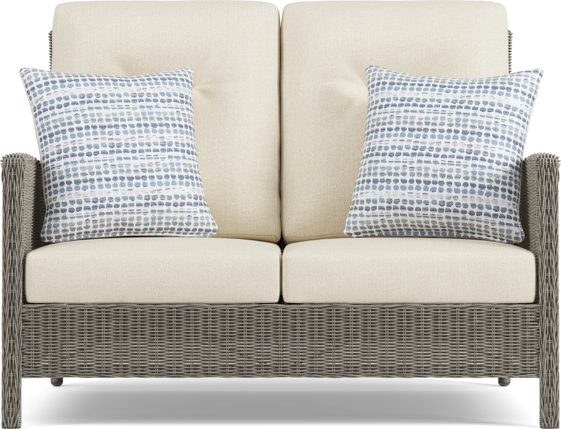 Forest Hills Gray Outdoor Loveseat with Beige Cushions - Image 2
