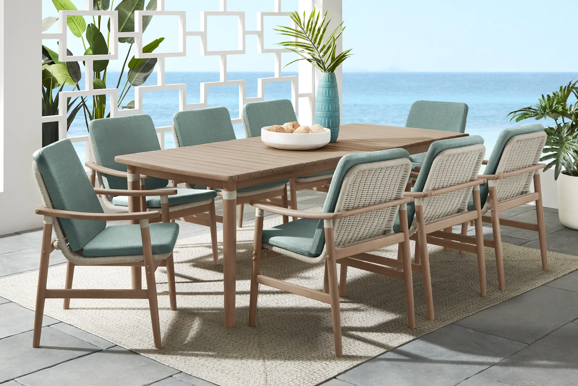 Raphina Gray 9 Pc 86 in. Outdoor Dining Set with Jungle Cushions