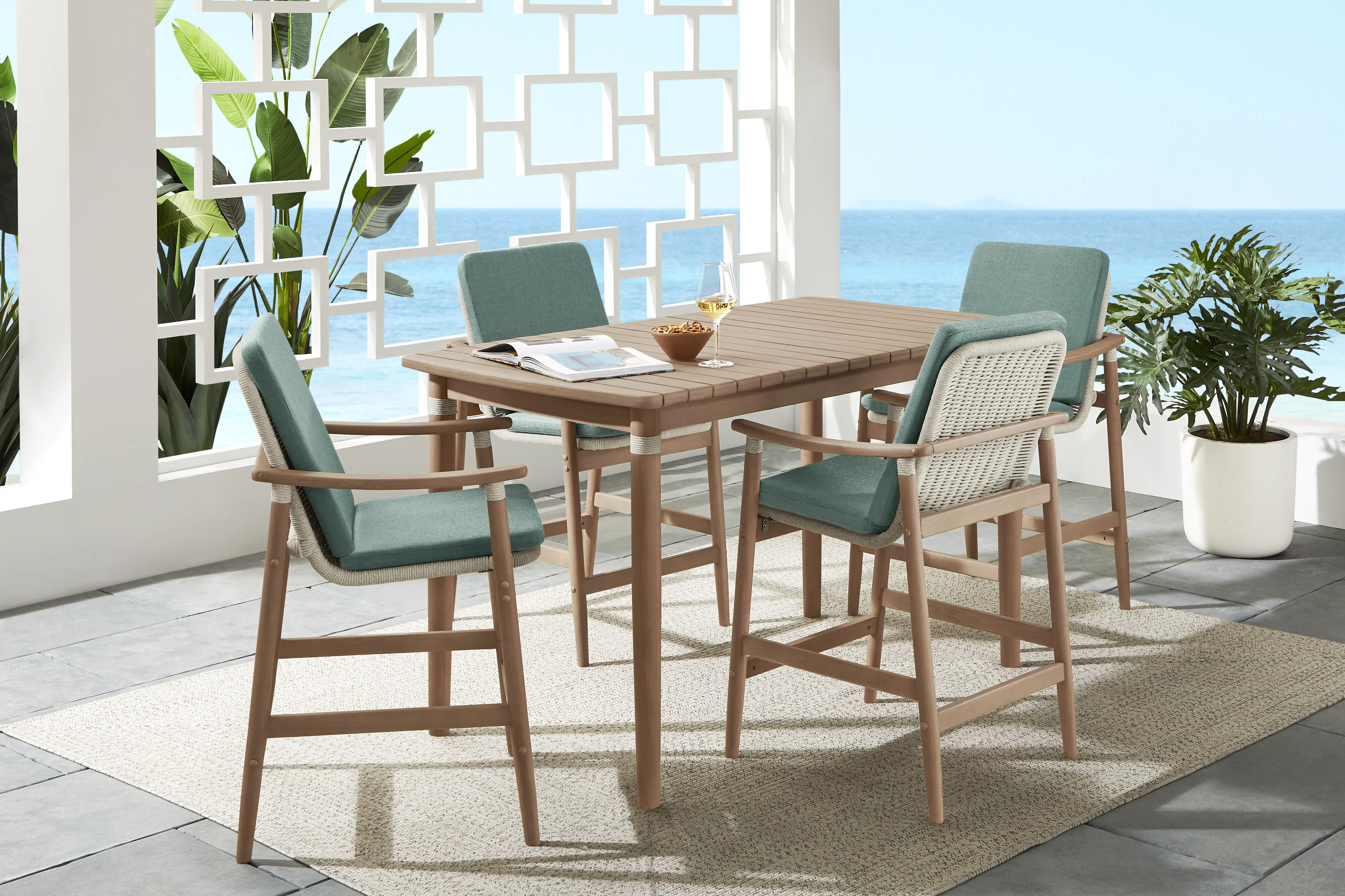 Raphina Gray 5 Pc Bar Height Outdoor Dining Set with Jungle Cushions - Thumbnail - Image 1