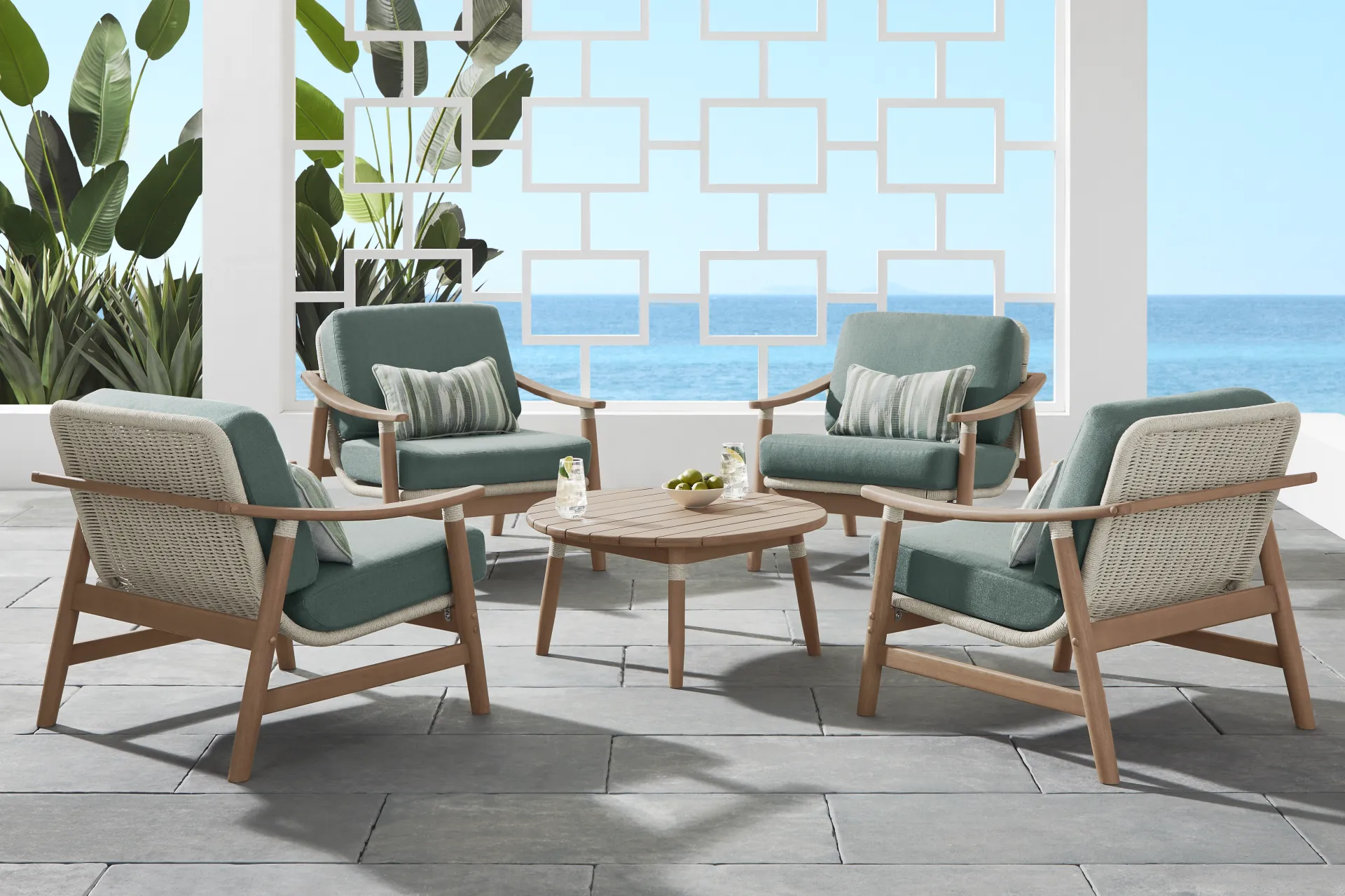 Raphina Gray 5 Pc Outdoor Chat Set with Jungle Cushions - Image 1