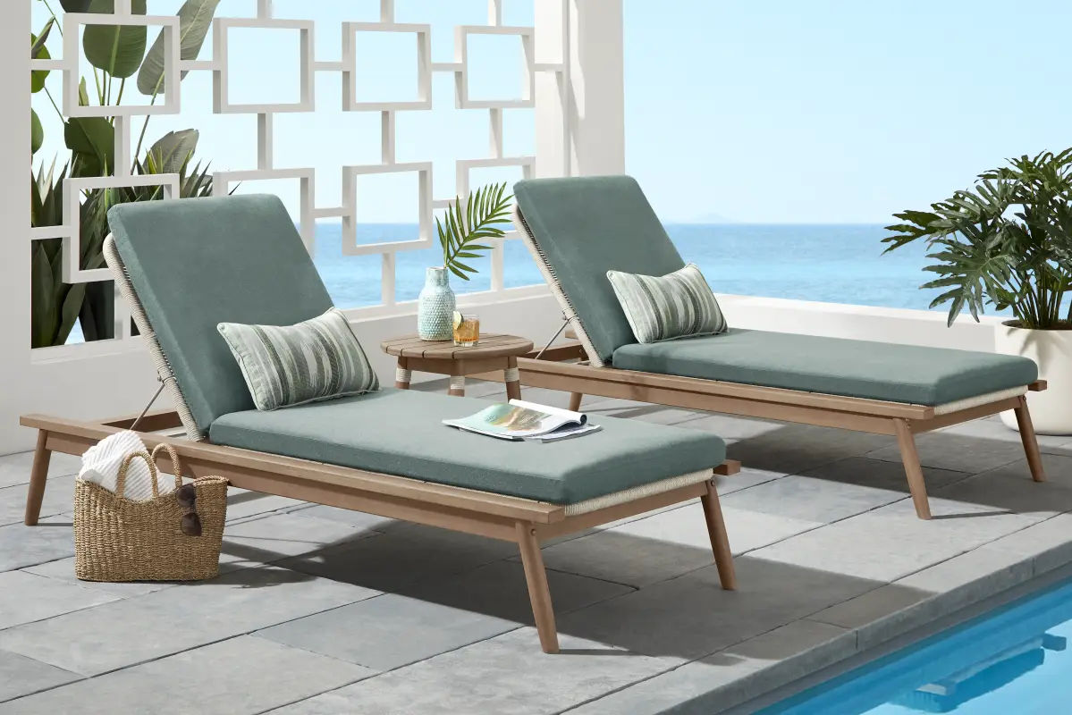 Raphina Gray Outdoor Chaise with Jungle Cushions, Set of 2