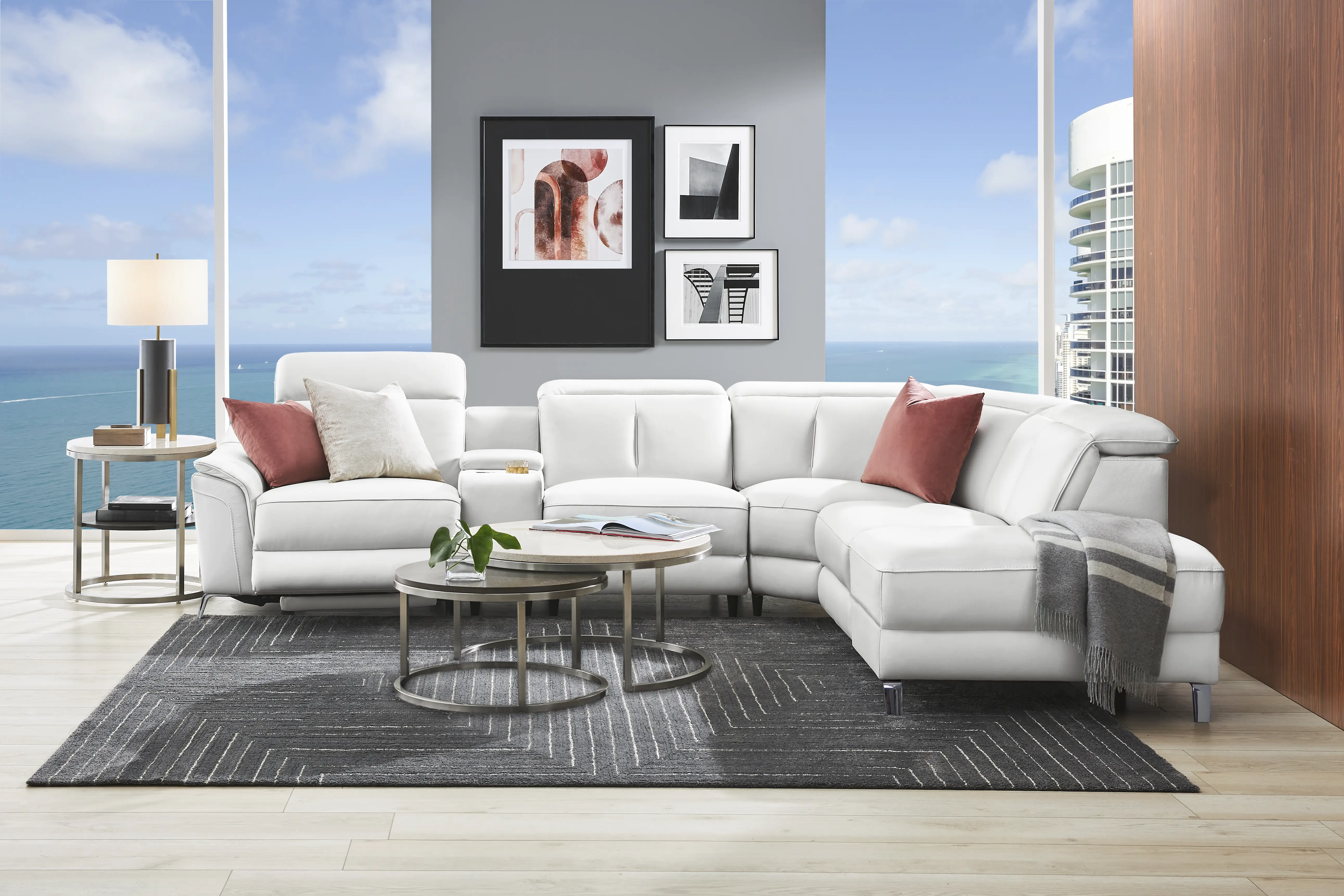 Cavani White Leather 6 Pc Dual Power Reclining Sectional - Thumbnail - Image 2