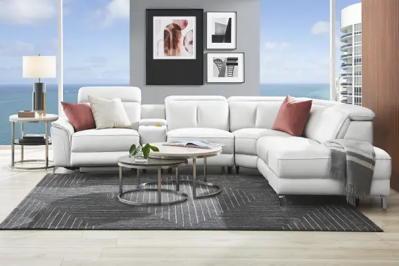 Cavani White Leather 6 Pc Dual Power Reclining Sectional