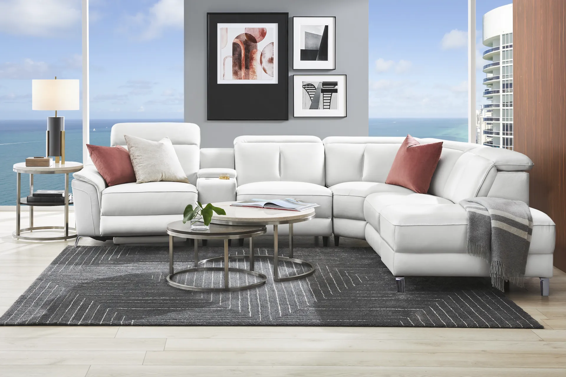 Cavani White Leather 6 Pc Dual Power Reclining Sectional - Image 1