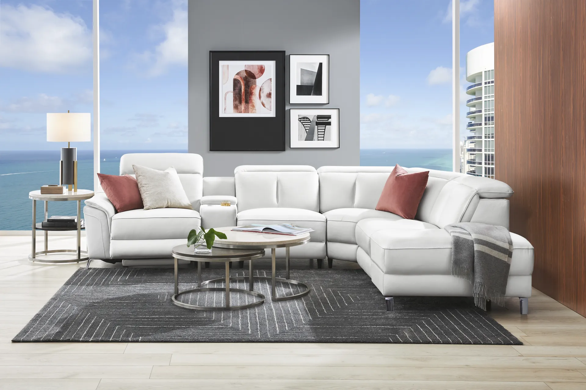 Cavani White Leather 6 Pc Dual Power Reclining Sectional - Image 2