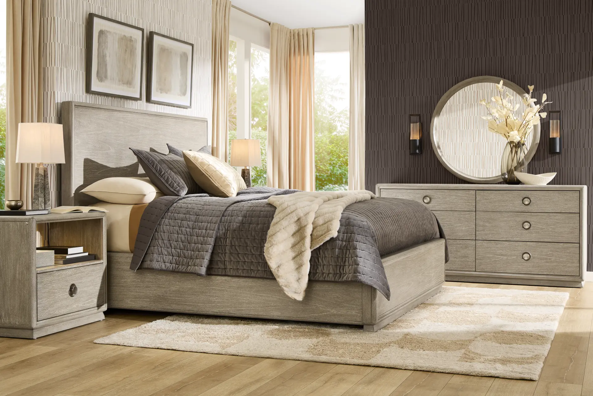 Santa Clarita Light Gray 7 Pc King Panel Bedroom
