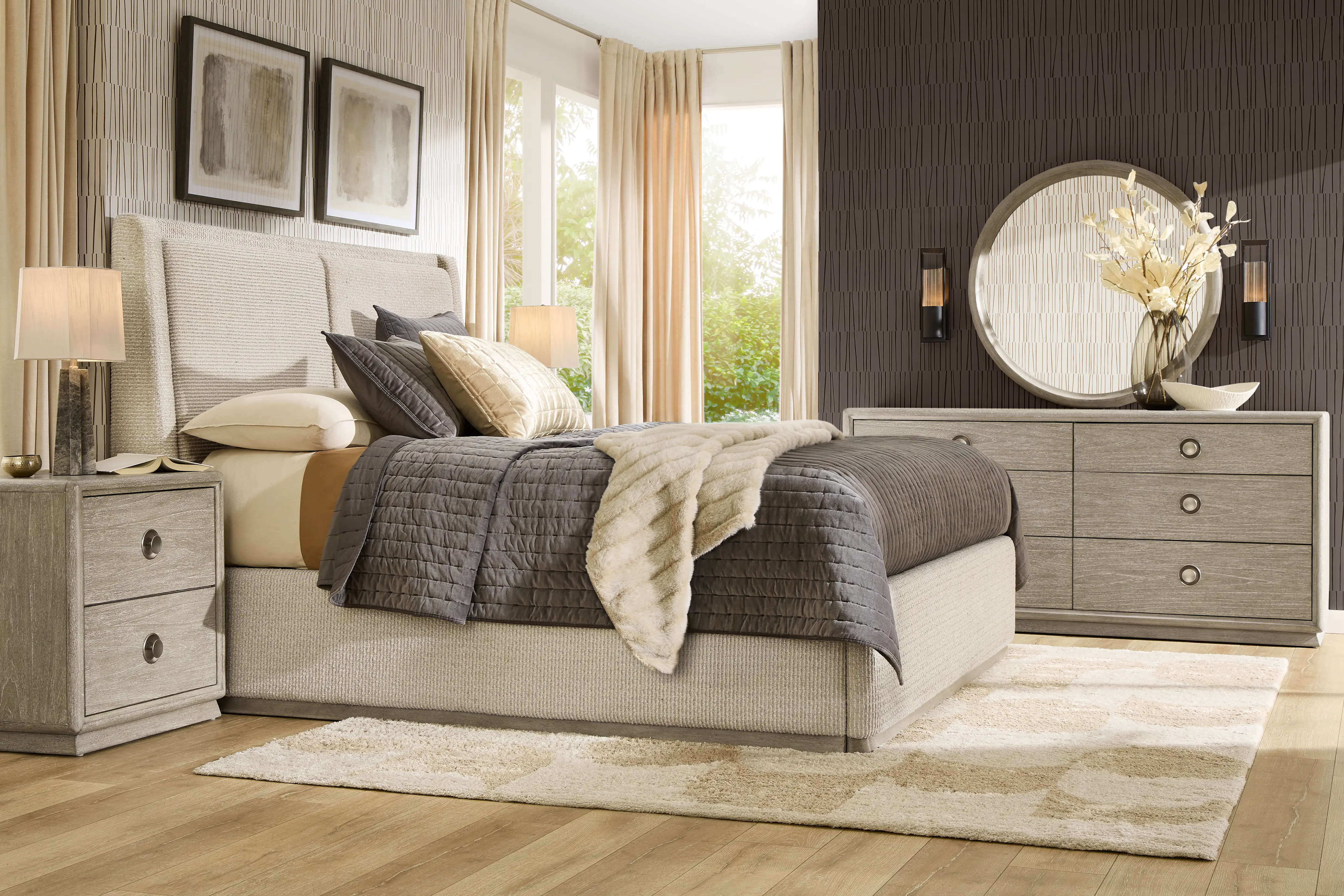 Santa Clarita Light Gray 3 Pc Queen Upholstered Bed - Thumbnail - Image 2