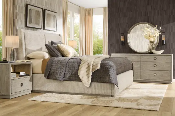 Santa Clarita Light Gray 7 Pc King Upholstered Bedroom