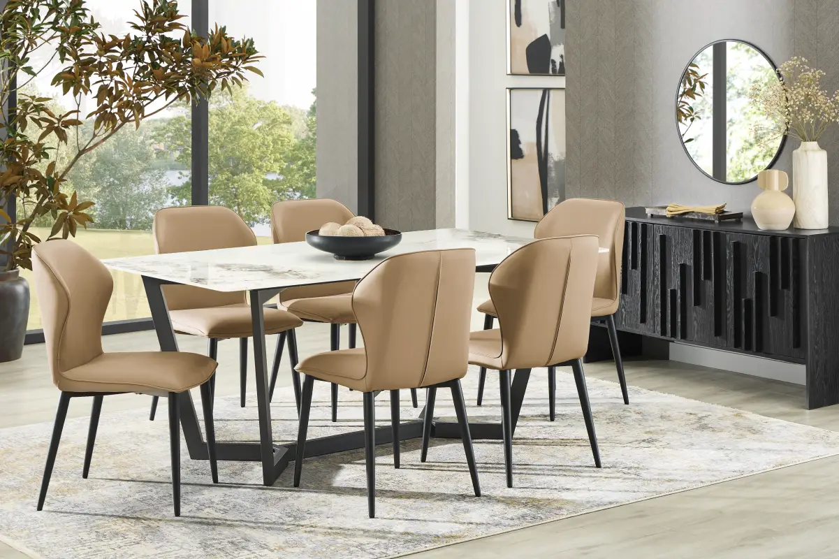 Allici White 5 Pc Dining Room with Caramel Upholstered Chairs