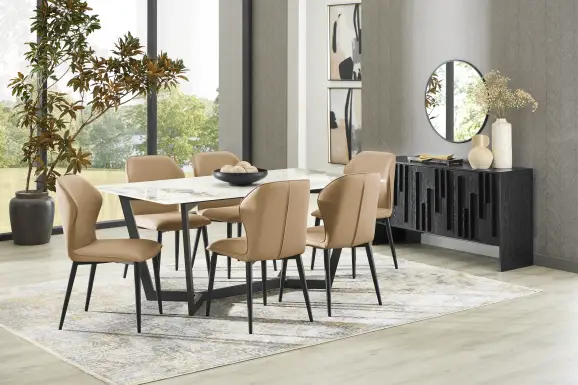 Allici White 5 Pc Dining Room with Caramel Upholstered Chairs