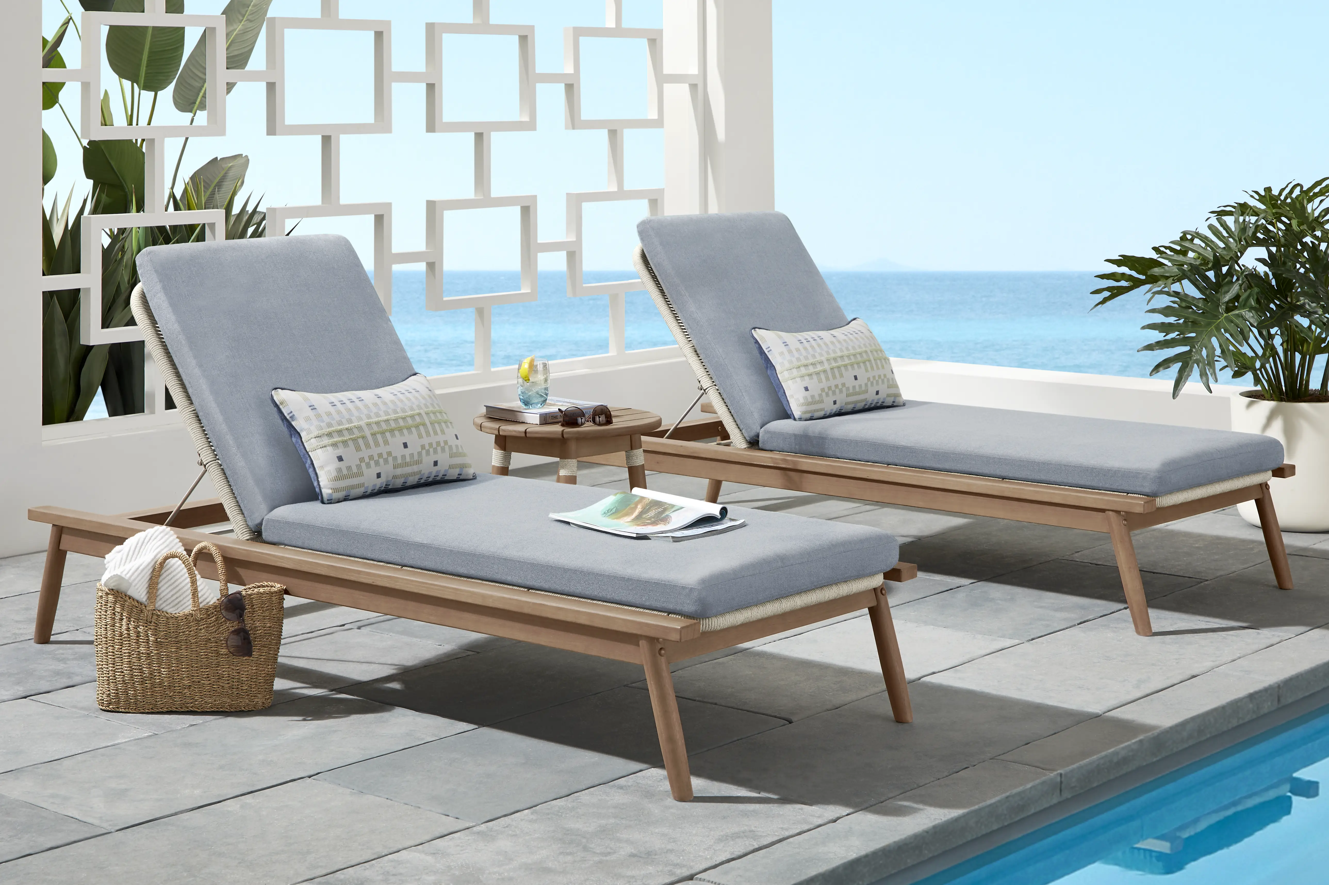 Raphina Gray Outdoor Chaise with Rain Cushions, Set of 2 - Thumbnail - Image 1