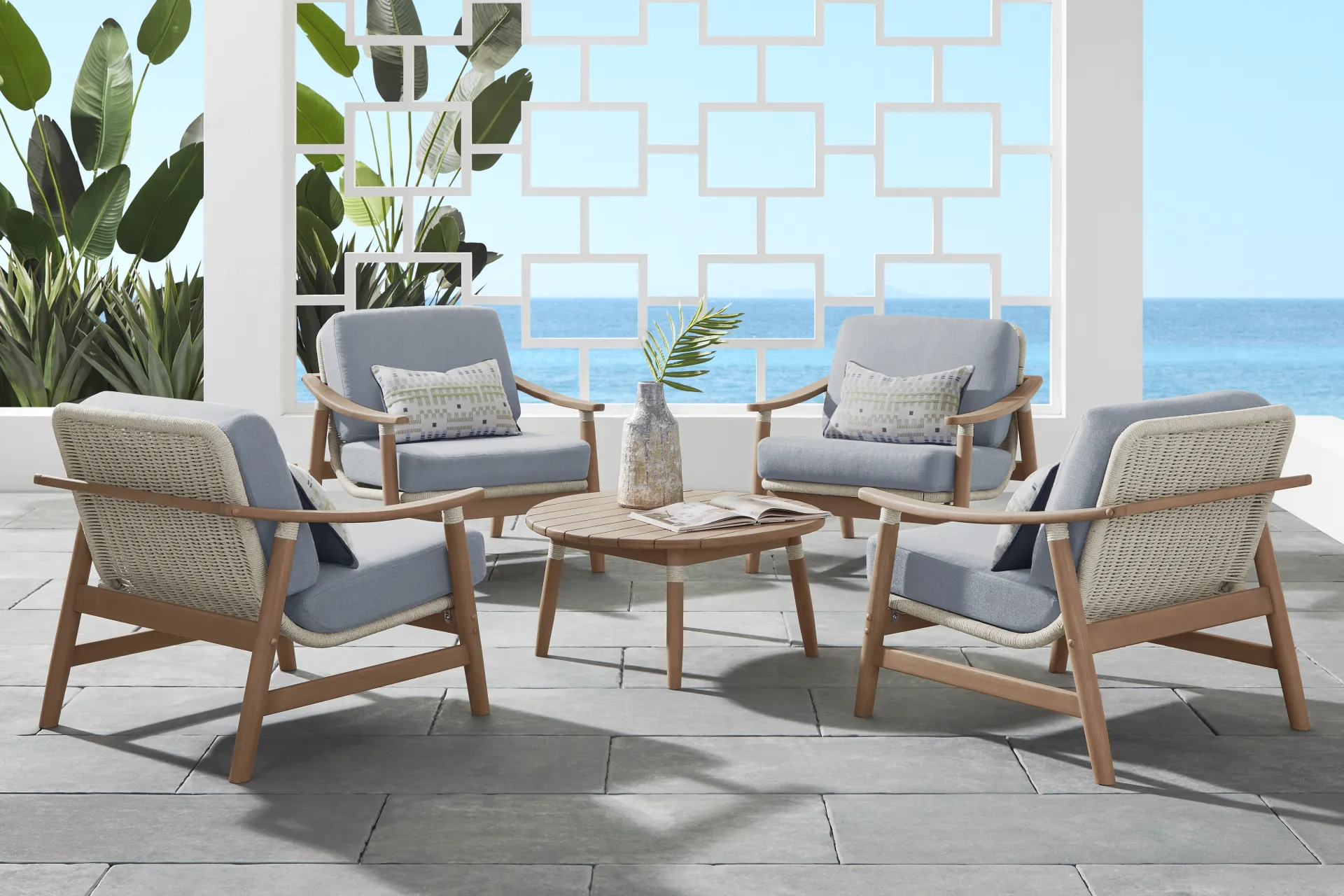 Raphina Gray 5 Pc Outdoor Chat Set with Rain Cushions - Image 1
