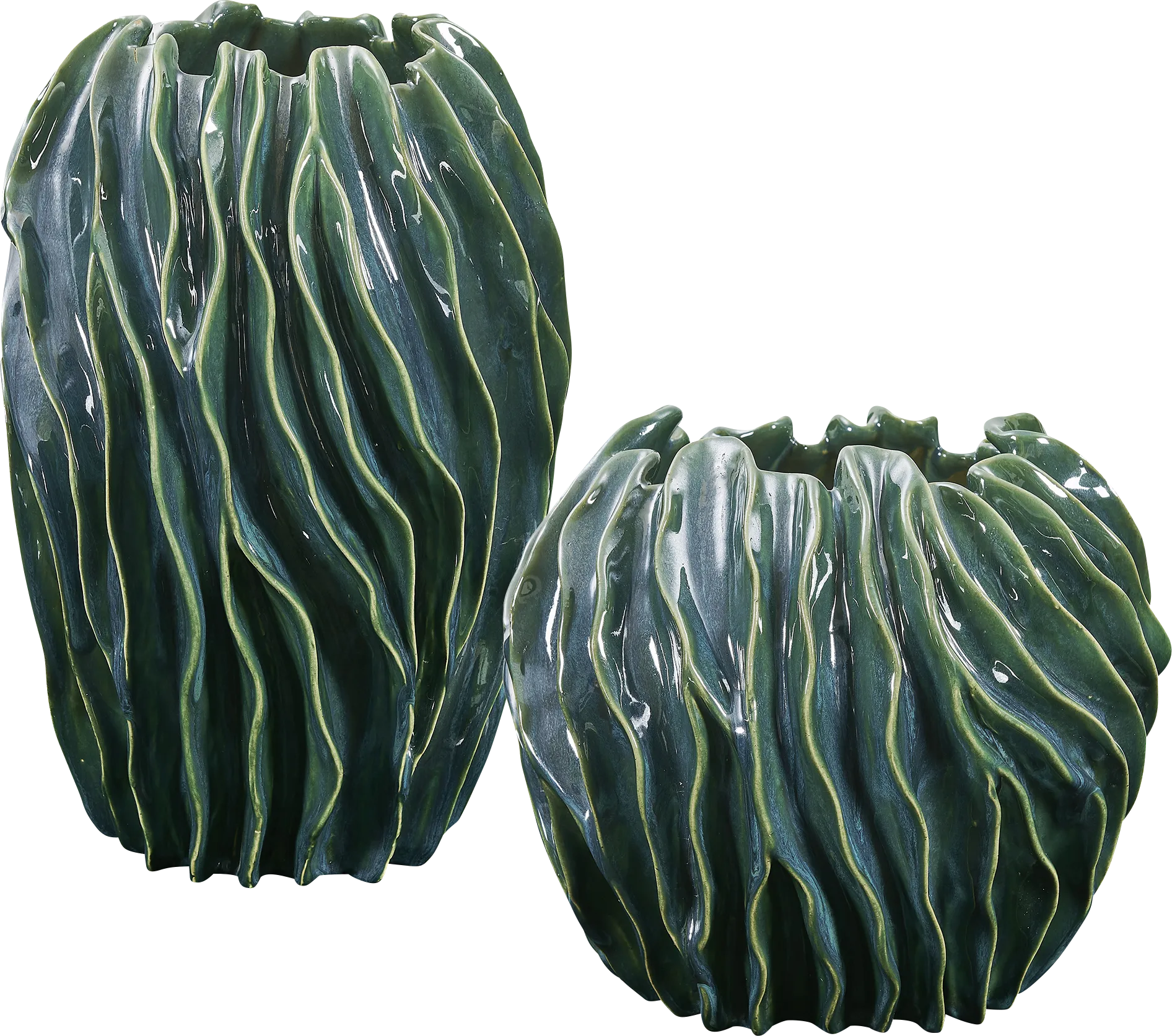 Kilala Green Outdoor Vase, Set of 2 - Thumbnail - Image 1