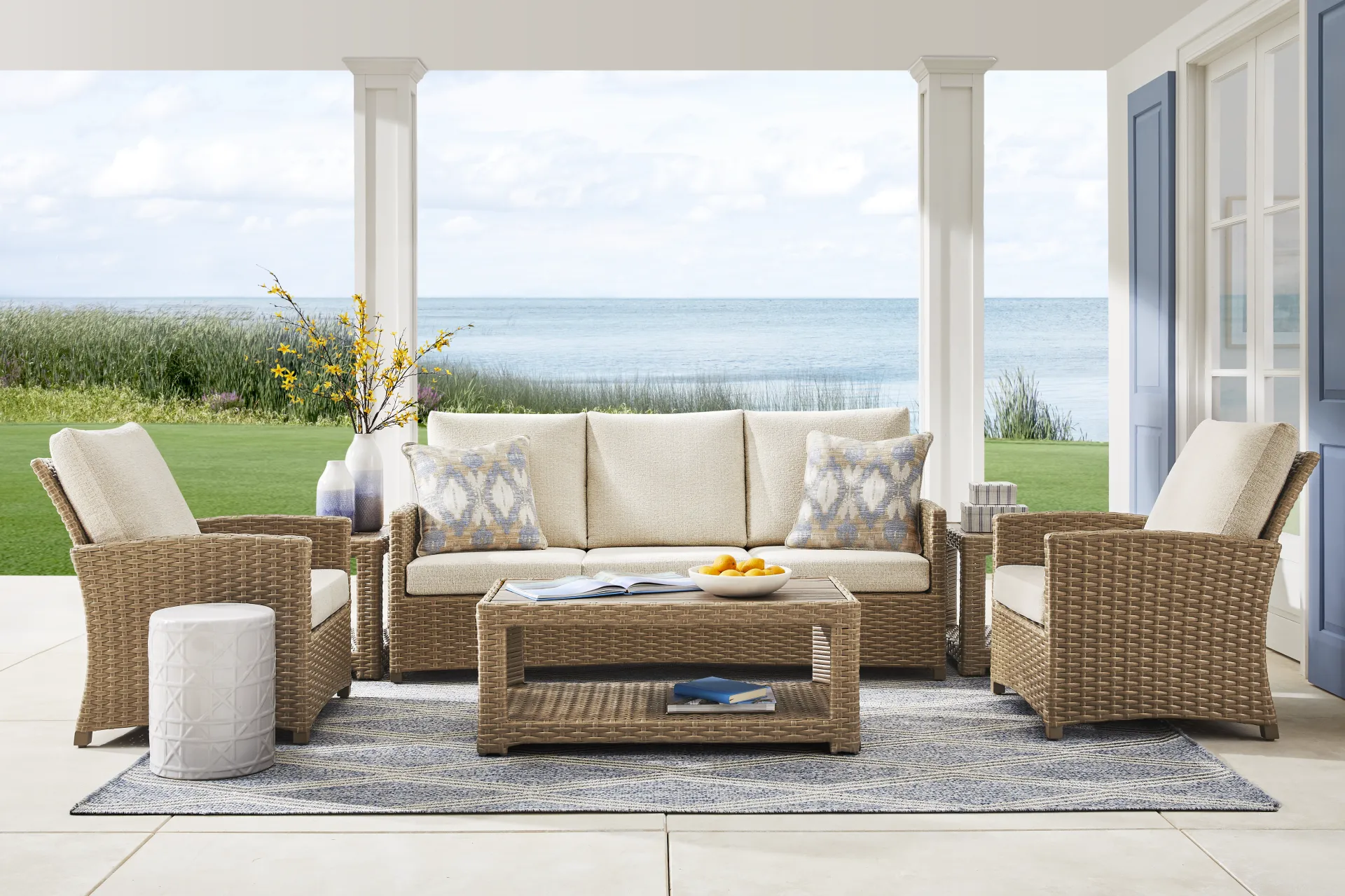 Paloma Brown Outdoor Sofa with Beige Cushions - Image 1
