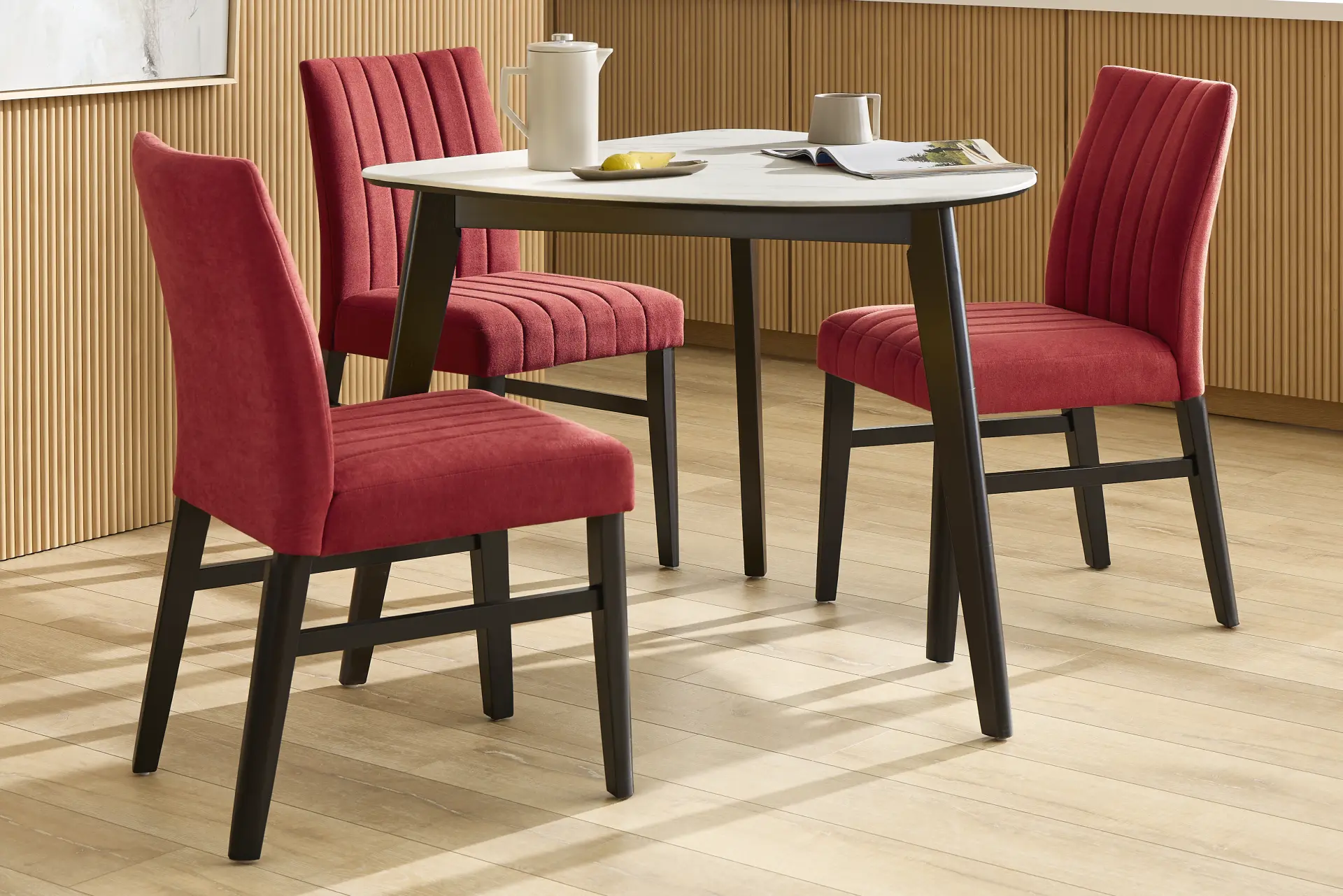 Javis White 4 Pc Half Oval Dining Room with Red Side Chairs