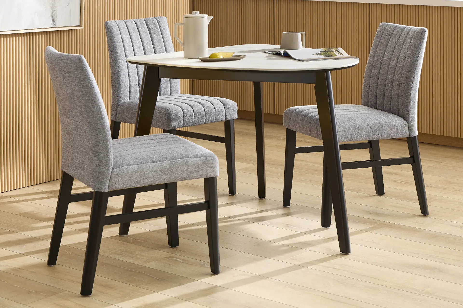 Javis White 4 Pc Half Oval Dining Room with Gray Side Chairs