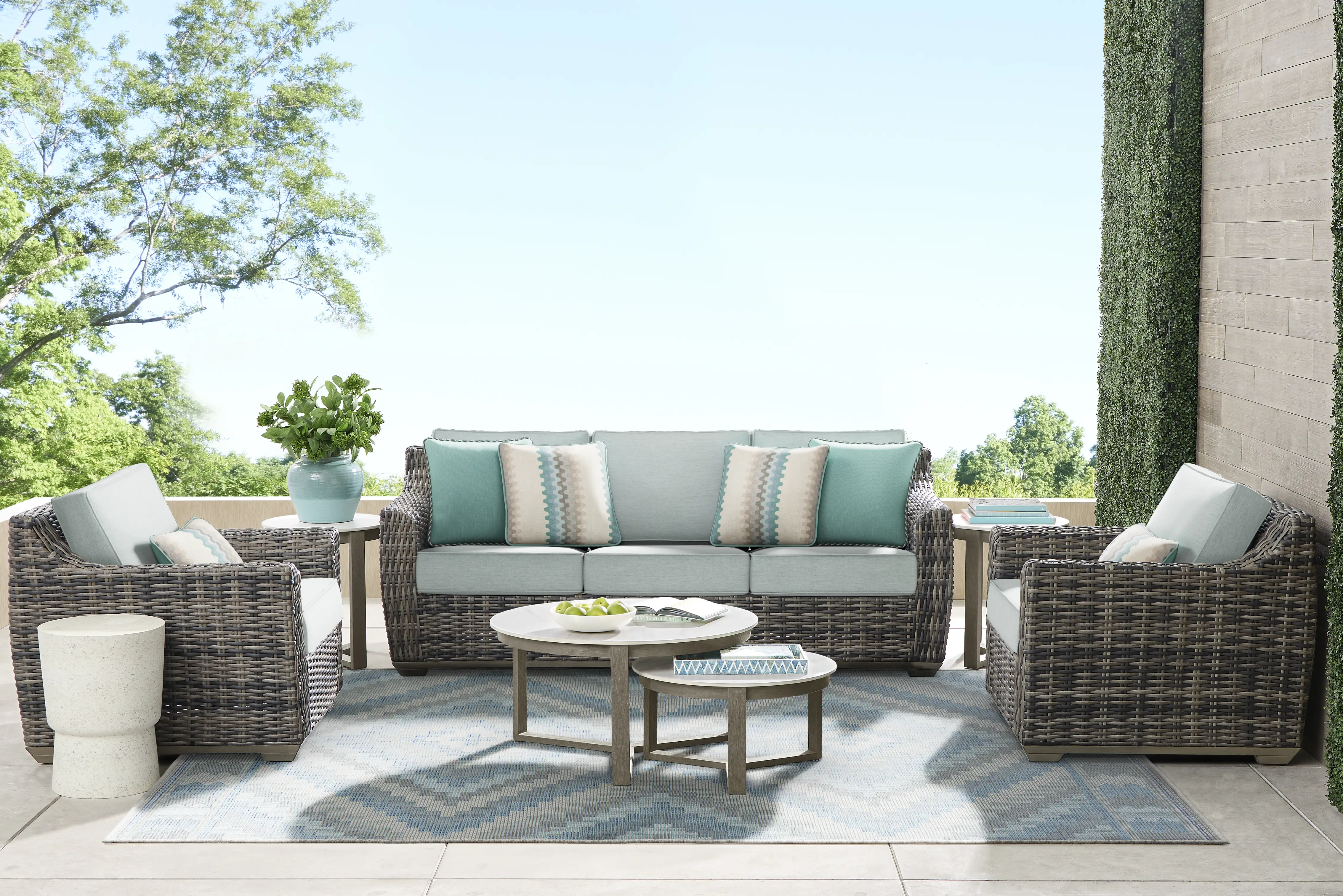 Montecello Gray Outdoor Sofa with Mist Cushions - Thumbnail - Image 2