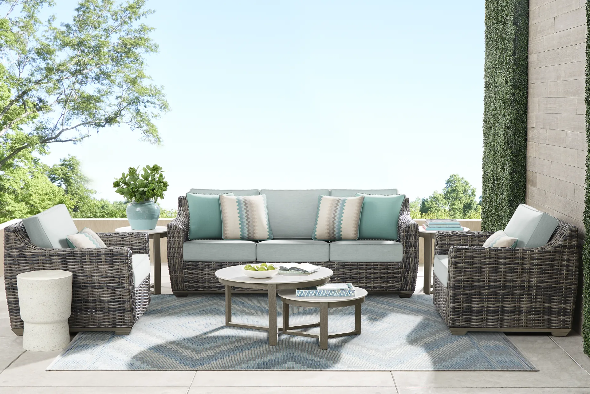 Montecello Gray Outdoor Club Chair with Mist Cushions - Image 1