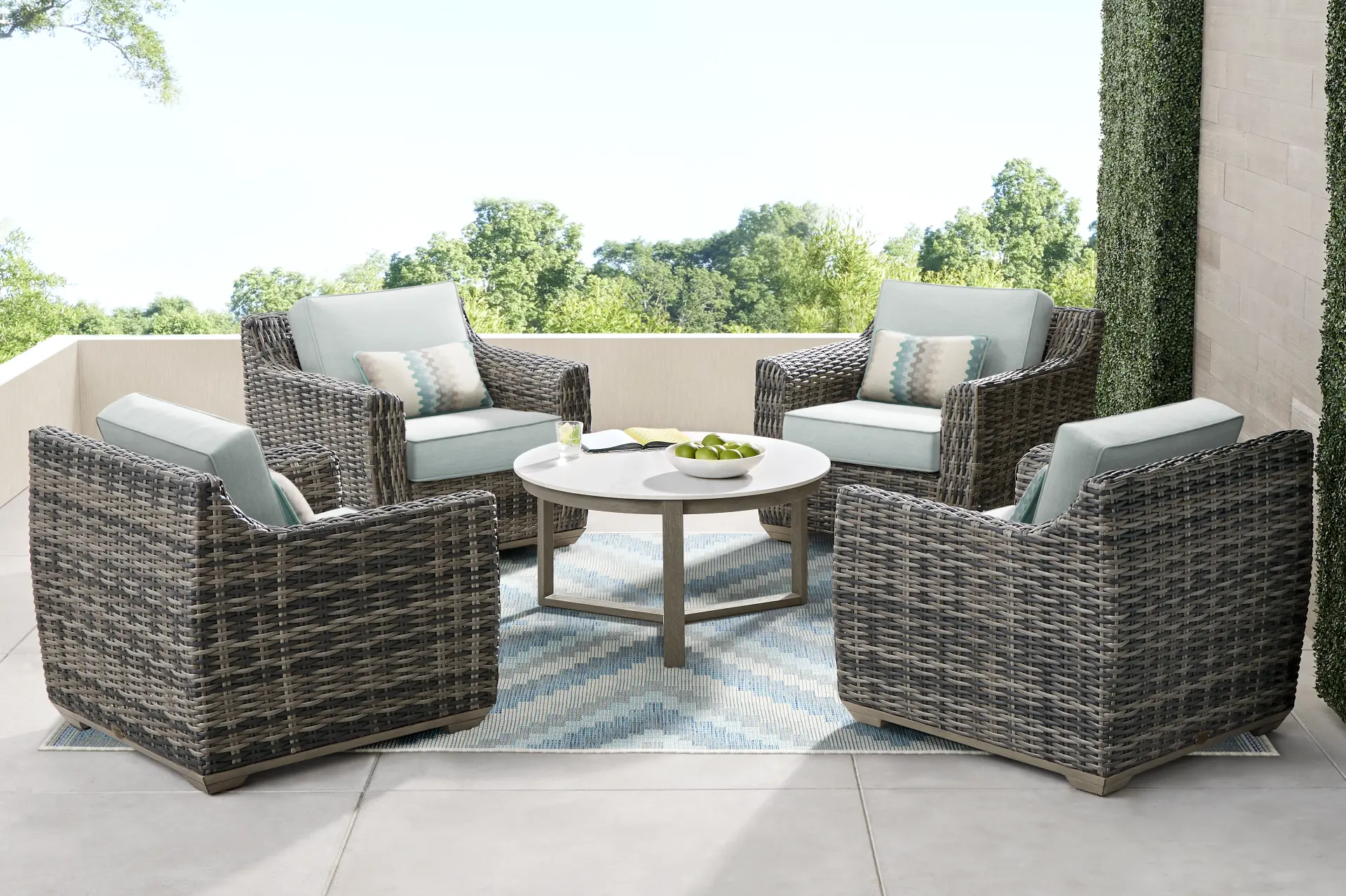Montecello Gray 5 Pc Outdoor Chat Set with Mist Cushions