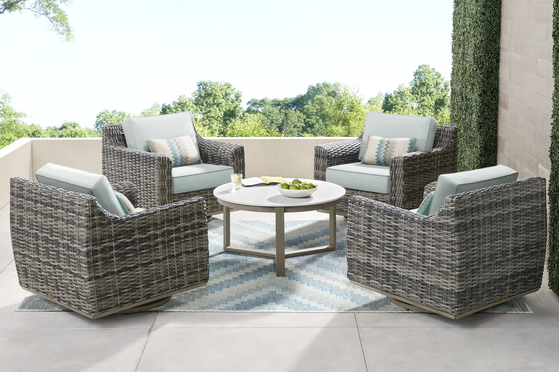 Montecello Gray Outdoor Swivel Club Chair with Mist Cushions - Image 1