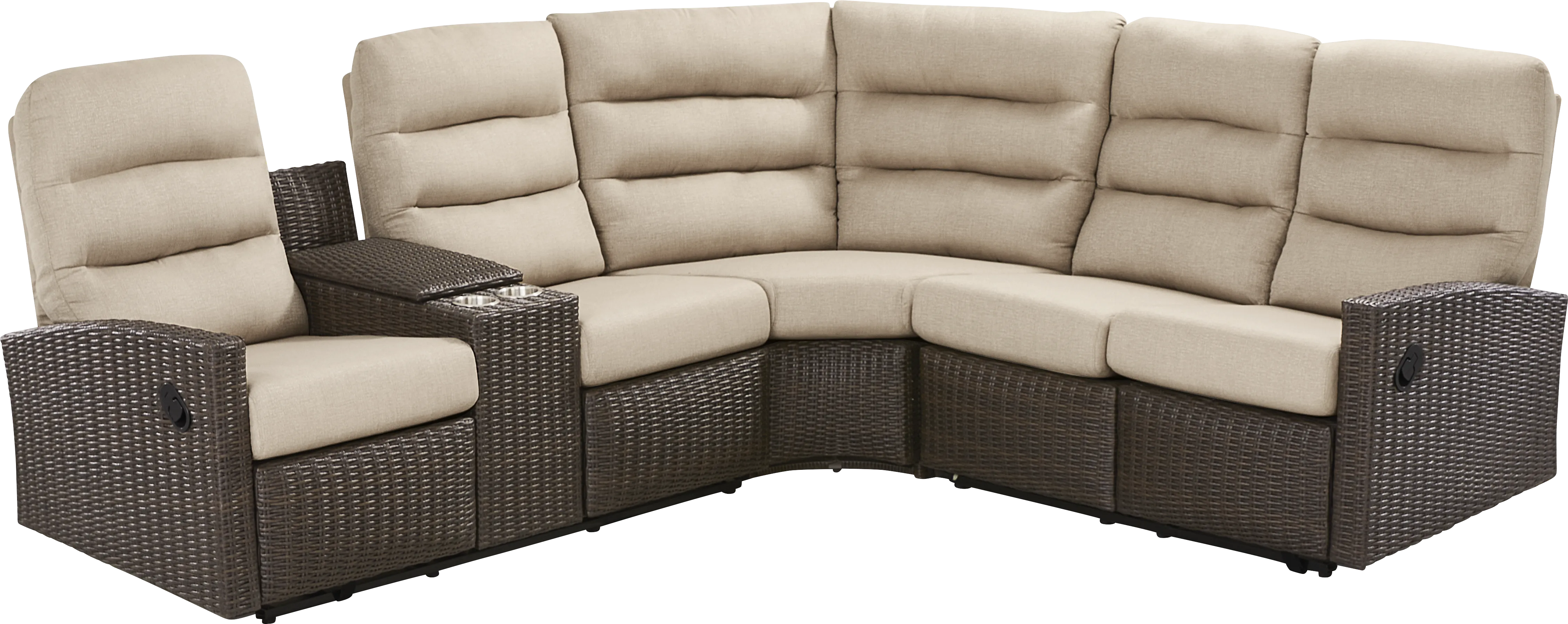 Ria Espresso 3 Pc Outdoor Reclining Sectional with Beige Cushions - Thumbnail - Image 1