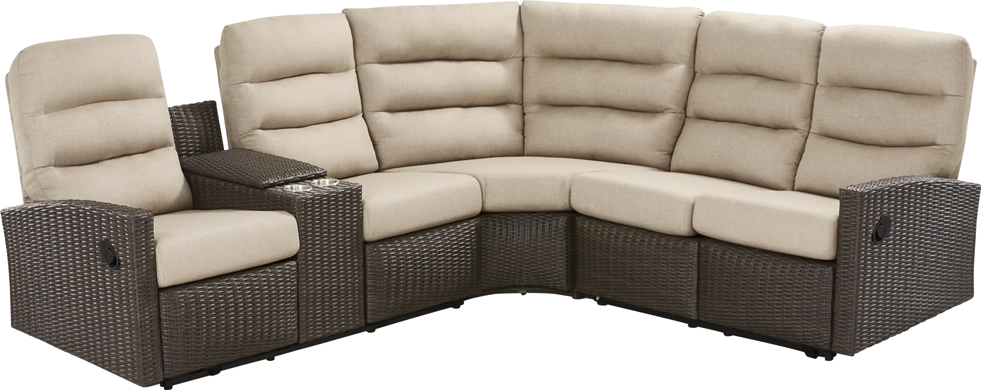 Ria Espresso 3 Pc Outdoor Reclining Sectional with Beige Cushions - Image 1