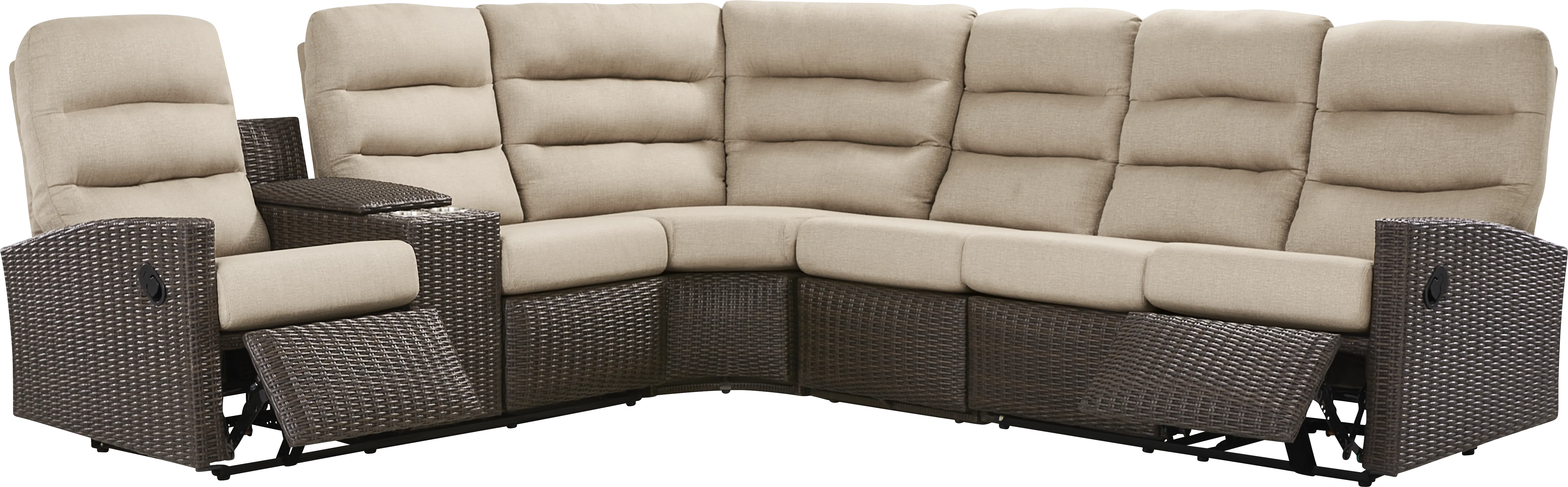 Ria Espresso 4 Pc Outdoor Reclining Sectional with Beige Cushions - Thumbnail - Image 1