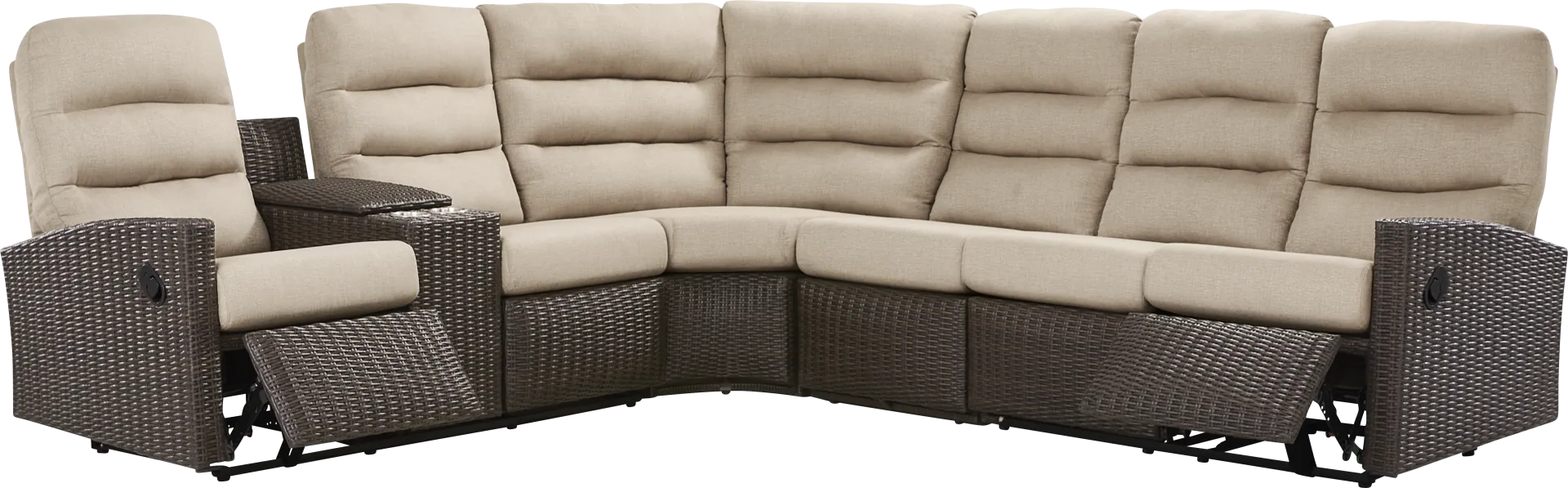 Ria Espresso 4 Pc Outdoor Reclining Sectional with Beige Cushions - Image 1