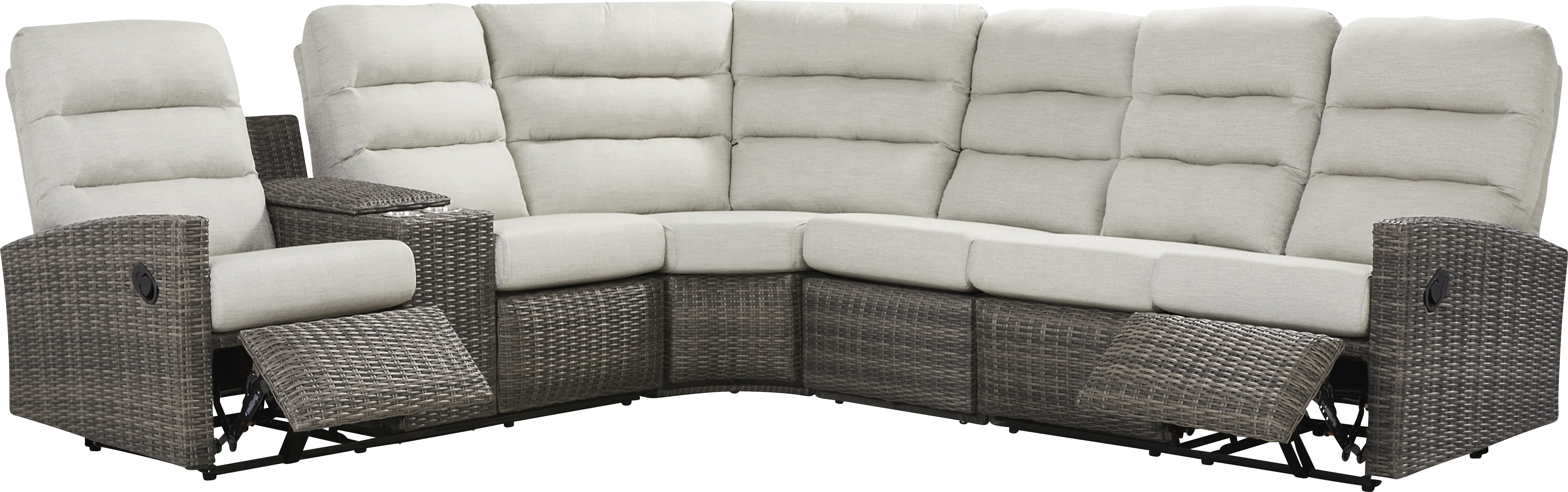 Ria Driftwood 4 Pc Outdoor Reclining Sectional with Gray Cushions - Thumbnail - Image 1