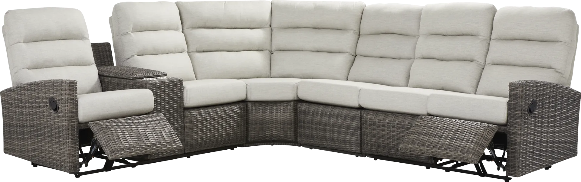 Ria Driftwood 4 Pc Outdoor Reclining Sectional with Gray Cushions - Image 1