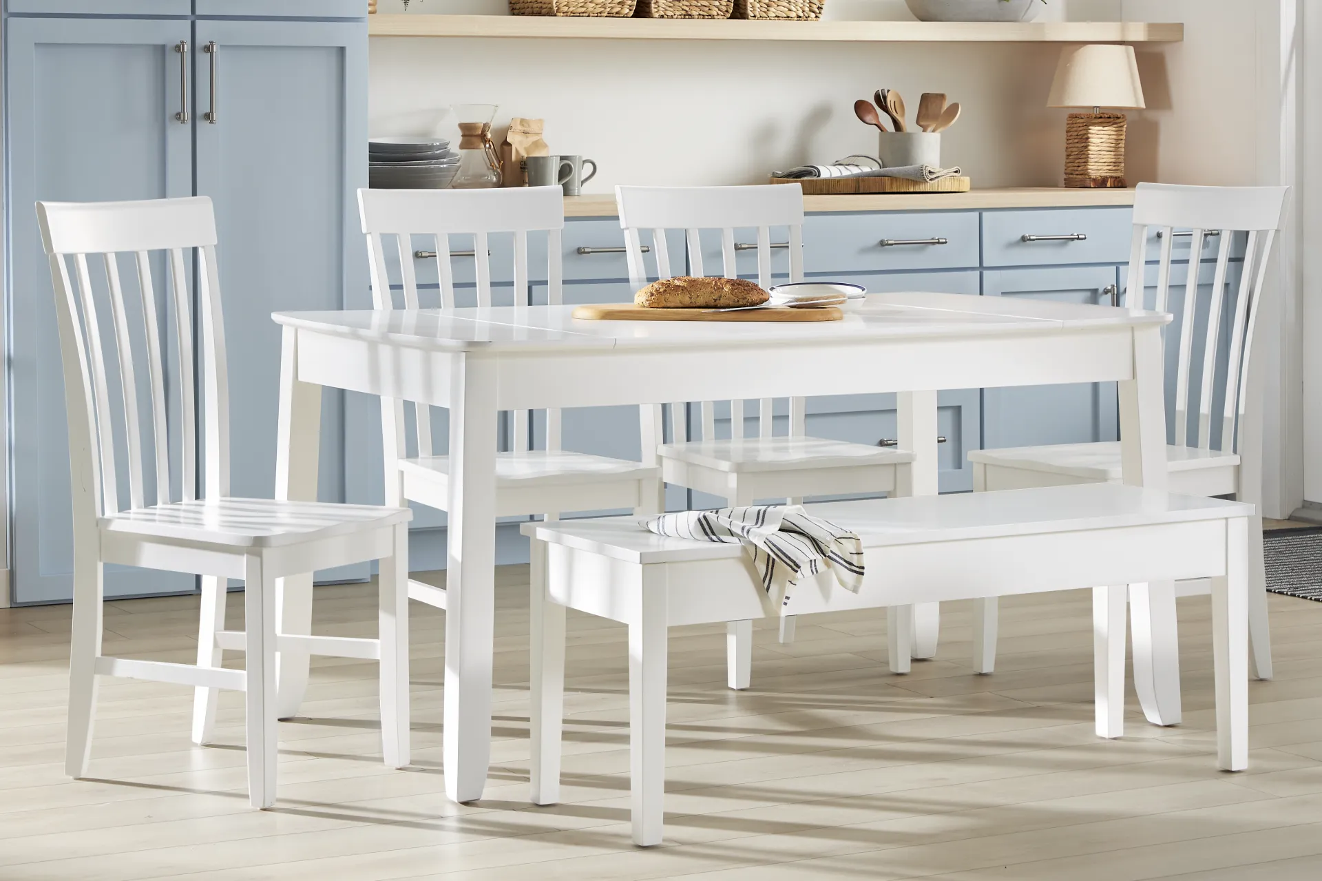 Concord White 6 Pc Storage Dining Room with White Slat Back Chairs - Image 1